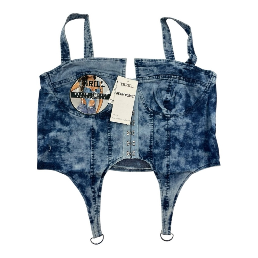 Thrill Denim Corset Bustier Hook Front Stretch Hang Ring STRAPS Size 3XL NWT